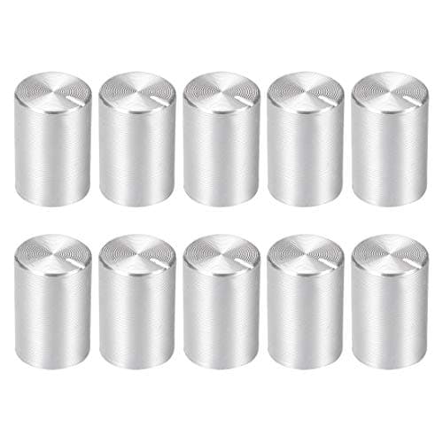 Image of sourcing map 10pcs Potentiometer Knob Knurled Shaft Silver Tone Aluminum 6mm Shaft Dia. Rotary Knob 10mmx15mm Volume Control Knob