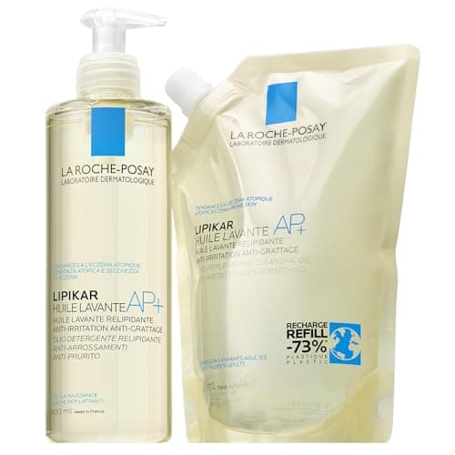 Image of La Roche-Posay | Lipikar AP+ Cleansing Oil Shower Gel | Gentle Cleansing | Anti-Irritation | For Normal, Dry & Atopic-Prone Skin | From Birth | 400ml + 400ml Eco-Refill
