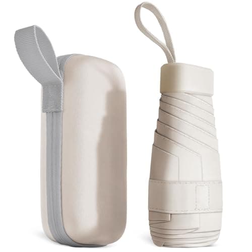 Image of Aolso Travel Umbrella - 6 Ribs Mini UV Folding Sun Umbrella, Windproof Rain Protection With Capsule Case, Portable Pocket Size for Men Women (White)
