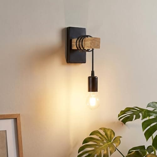 Image of Rravdst Wall Light Indoor, Vintage Wood Wall Lamp Wall Sconce Wall Lights E27 Base Wall Lighting Fixture, Wall Lamp for Living Room Bedroom Beside Hallway - White