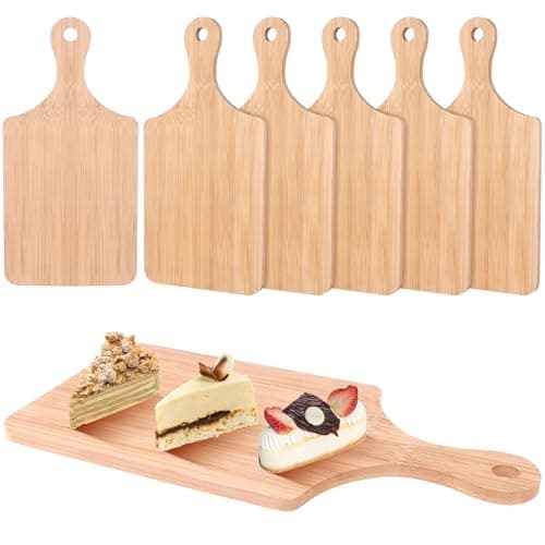 Image of 6 Pcs Bamboo Chopping Board 11x5 Inch Thicken Bamboo Cutting Board Bulk Wood Serving Charcuterie Board with Handle Dinner Plate Tray Kitchen Chopping Board for Meat Bread Vegetables Fruits Food (6)