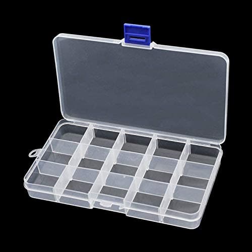 Image of Trimming Shop 15 Compartment Storage Box with Blue Lock, Clear Plastic Organiser with Adjustable Dividers, Small Parts Container for Beads, Jewellery, Screws, Nuts, DIY Craft, 173 x 100 x 22mm, 2pcs
