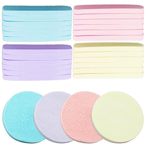Image of SZCXDKJ 48 Pcs Facial Sponges, Compressed Face Cleansing Sponge, Cotton, Rectangular, Blue, Pink, Purple, Yellow, Face Cleansing, Makeup Removal