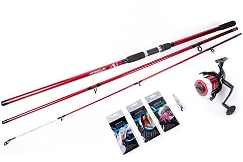 Image of Matt Hayes Adventure - (4.2m/ 14ft) 3 Piece BEACHCASTER (100g to 250g) Sea Rod and Reel SURF 70 Complete Fishing Combo - 15lb Line 3 Ready Tied Rig Lures for Coastal Shore Beach [99-8001/8151322]