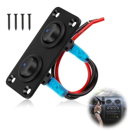 Image of 12V Switch Panel 2 Gang Waterproof Rocker Toggle On/Off – Dual LED Control Switch Panel for Automotive Boat Marine – 12V DC Rocker for Car Truck RV Camper with Blue LED Indicators