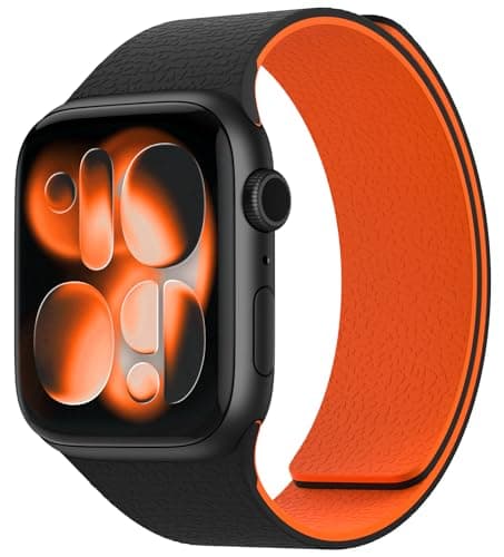 Image of Nereides Compatible with Apple Watch Straps 46mm 45mm 44mm 49mm, Soft Magnetic Silicone Replacement Band for iWatch Series 11 10 9 8 7 6 5 4 SE SE2 SE3 Ultra 3/2/1 (Black+Orange)