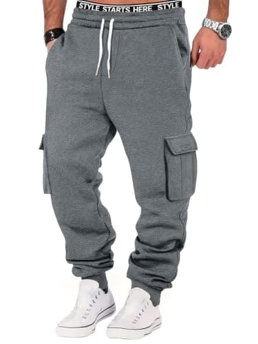 Image of Hello MrLin Joggers for Men UK Casual Drawstring Baggy Sweatpants Stretch Waist Gym Workout Tracksuit Bottoms Men with Pocket Grey