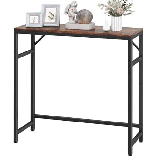 Image of Livofloral Narrow Console Table, 75 cm Entryway Table with 2 Support Bar, Thin Sofa Table, Small Couch Table, Display Table, Side Table for Living Room, Hallway, Bedroom, Rustic Brown