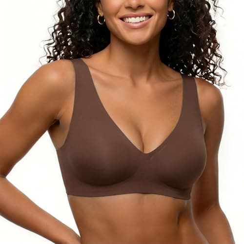 Image of zoogobee Jelly Bra for Women Wireless Push Up Bra, Seamless Non Wired Everyday Bralette with Soft Gel Support Invisible Full Coverage T-Shirt Bras (UK, Alpha, L, Regular, Regular, Brown)