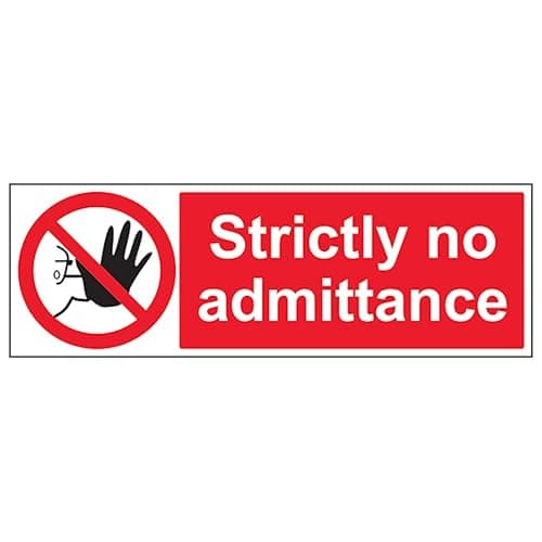 Image of V Safety Strictly No Admittance - Landscape 300 x 100 mm - 2mm Super-Tough Rigid Plastic Safety Sign