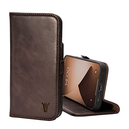 Image of TORRO Leather Case Compatible with iPhone 14 Pro – Genuine Leather Wallet Case/Cover with Card Holder and Stand Function (Dark Brown)