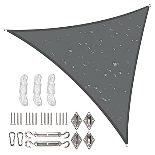 Image of NAKIHOUSE Waterproof Shade Sail with Rope Fixing Kits, 3x3x3m Triangle Sun Shade Sail 98% UV Block Awning Canopy for Garden Patio (Grey)