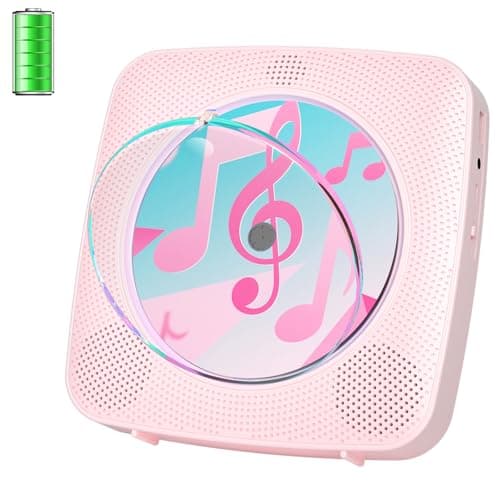 Image of CD Player Portable: Kegaudio CD Players for Home with Speakers Bluetooth Remote Control Removable Dust Cover Desktop Wall Mounted CD Player with Radio Support USB/AUX Playback Headphone Jack Pink