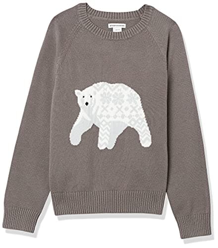Image of Amazon Essentials Boys' Pullover Crewneck Sweater, Dark Grey White Polar Bear, 2 Years
