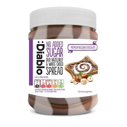 Image of Diablo No Added Sugar Hazelnut Chocolate Spread & White Choco – Sweetened with Maltitol – Low Sugar Belgian Chocolate Spread for Toast, Waffles, Breakfast, Baking, Healthy Snacking - 350g, 1 Pack