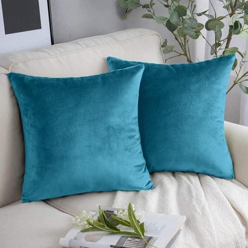 Image of Yorkshire Bedding Cushion Covers 45 x 45 (Pack of 2) - Velvet Square Throw Pillow Cases - Decorative Soft Cushion Cover for Sofa Couch Bedroom with Invisible Zipper (Teal, 18 x 18 Inch (Plain))