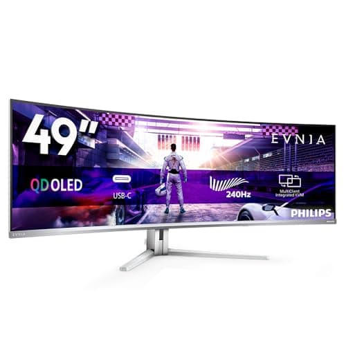 Image of Philips Evnia 49M2C8900-49 inch OLED DQHD Curved Gaming Monitor, 240 Hertz, 0.03ms GtG, HDR400, Ambiglow (5120x1440, HDMI 2.1, DisplayPort 1.4, USB-C, USB Hub) white
