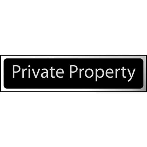 Image of Metal Self Adhesive Sign - Private property - Black with Silver Text - 200mm x 50mm