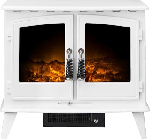 Image of Adam Woodhouse White Freestanding Electric Fire Log Heater Heating Flame Effect