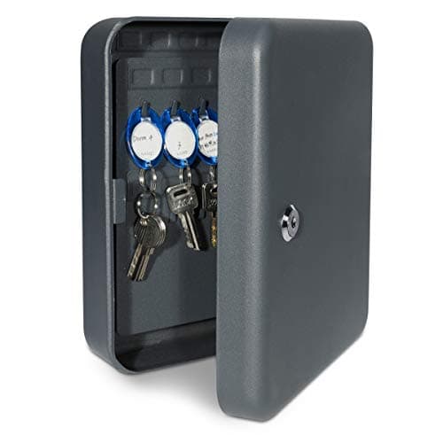 Image of Navaris Key Cabinet for 48 Keys - Wall Mounted Key Box with Hooks to Hang Fobs, Rings, Tags - Locking Metal Safe with Space for Labels - Anthracite