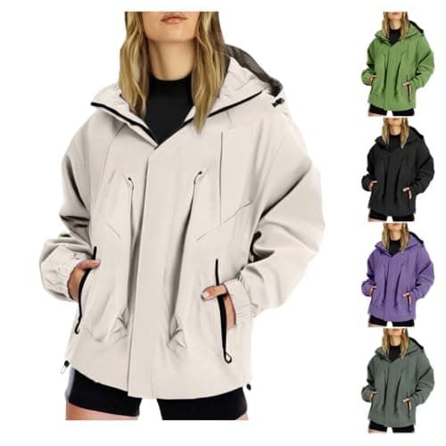 Image of Lightweight Rain Jacket Women, Casual Outdoor Raincoats with Hooded, Breathable Zip Up Softshell Jackets with Pockets, for Spring Fall Winter