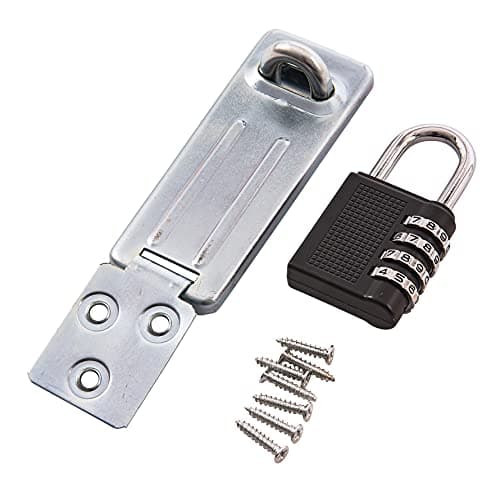 Image of Amtech Combination Padlock and Hasp, 4-Digit Resettable Lock, Secure Sheds, Garages and Outdoor Storage Without Keys.