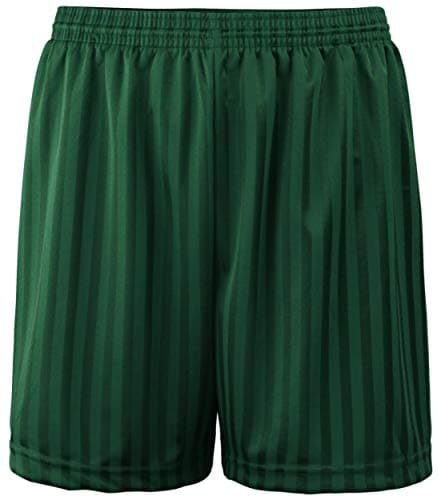 Image of Kids Essentials Boys Girls PE Shorts School Games Gym Football Shadow Stripe Many Colours (Bottle Green, 7-8 Years)