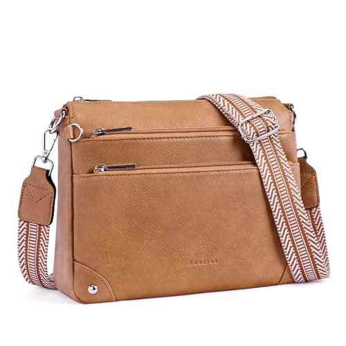 Image of Lexiyat Cross Body Bag Women Rfid Travel Crossbody Bags Leather Handbags Ladies Shoulder Bag with Adjustable Strap Camelbrown