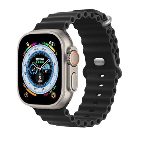 Image of HdanMole Ocean Silicone Strap Compatible with Apple Watch Ultra 3/2/1 49mm 46mm 45mm 44mm 42mm, Waterproof Sport Band for Series 11 10 9 8 7 6 5 4 SE 3 2 1, Durable, Comfortable & Easy to Fit, Black