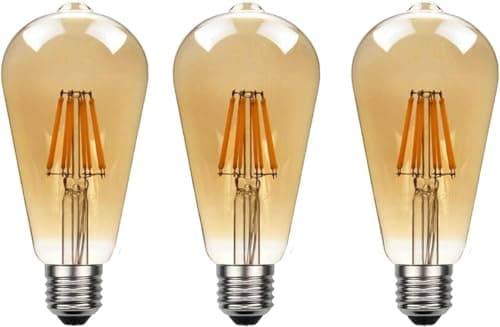 Image of LEDSone LED Edison Bulb, Vintage Light Bulb,8W E27 ST64 Dimmable LED Filament 2700K Warm White Amber Glass Screw 800lumn Bulb, Antique Retro Style Squirrel Cage Lamp 220V - Pack of 3