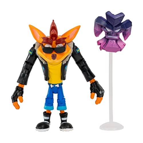 Image of BANDAI Crash Bandicoot Action Figures Biker Crash With Mask | 11cm Biker Toy With Mask And Stand Accessories | Collectable Figures As Merchandise And Video Game Gifts
