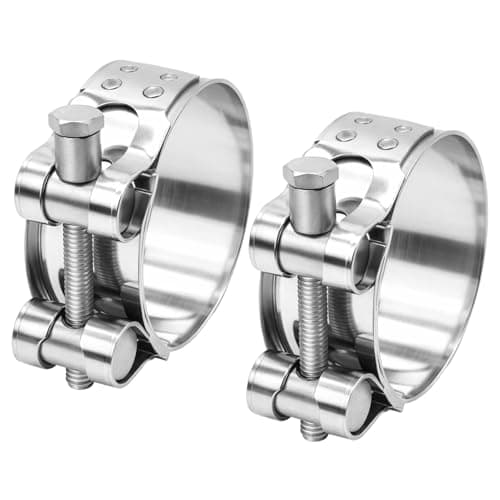Image of 2 Pack Stainless Steel Joint Bolt Clamp 48-51 mm Hose Clips for Exhaust Systems, Heavy Duty Metal Clamps Adjustable Hose Clamp for Industrial Pipes Connection