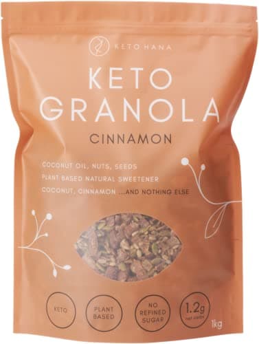 Image of Keto Hana Cinnamon Keto Granola Keto Diet Vegan Grain Free Dairy Free Plant Based No Refined Sugars Gluten Free 1.2g Net Carbs Breakfast Cereal - Bulk, Family Pack 1kg/2.2lbs