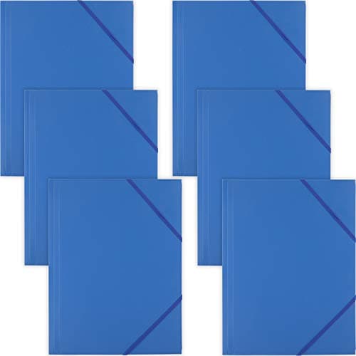 Image of D.RECT | Elasticated Folder | Folders for Paperwork | Folders with Elastic Band | Document Organiser | Folder for School Office Home | Pack of 6 Pieces | 3 Flaps | Size: A4 | PP | Polypropylene Blue