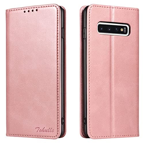 Image of TOHULLE Case for Samsung Galaxy S10, Premium PU Leather Wallet Case with Card Holder Kickstand Built-in Magnetic Closure Flip Folio Phone Cover for Samsung Galaxy S10 - Rose Gold
