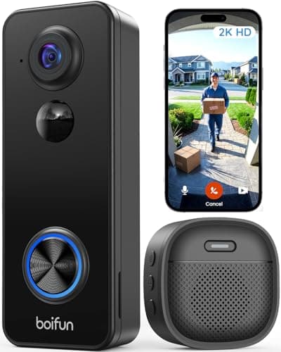 Image of BOIFUN 2K Video Doorbell Camera Wireless No Monthly Fee, Head-To-Toe View, Easy to Install, PIR Motion Detection, 2 Way Audio, SD Card & Cloud, Night Vision, 2.4GHz, Alexa