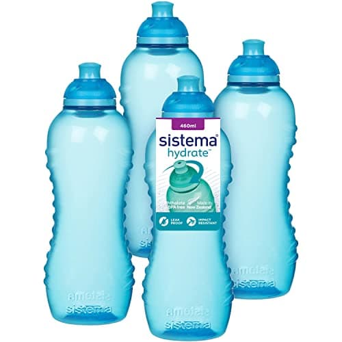 Image of Sistema Squeeze Twist 'n' Sip Sports Water Bottles | 460 ml | Leakproof Kids Water Bottles | BPA-Free | Blue | 4 Count