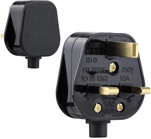 Image of 2 Pack 3 Pin Plug UK 13 Amp Plugs Fused Mains Plugs Black Plug with 3A 5A 7A 10A 13A Domestic Fuses Kit