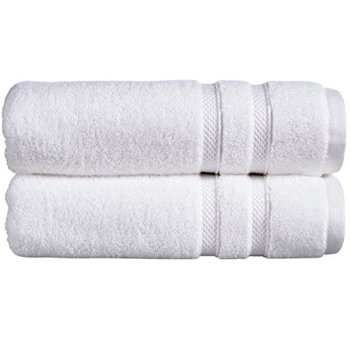Image of Christy Chroma Bath Towels | Set of 2 | Highly Absorbent Heavyweight 675GSM | Bold and Bright | Soft Velvety Smooth Bathroom Shower Towels | 100% Cotton | Sustainably Made | White