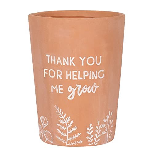 Image of Charming Brown "Thank You For Helping Me Grow" Terracotta Plant Pot - 16.5cm x 12.5cm (1 Pc.) - Elegant Design, Durable Garden Decor - Perfect Garden Decor Accent