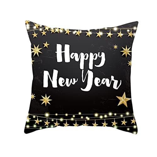 Image of AmDxD 45 x 45 cm Christmas Cushion Covers, Star Happy New Year Cushion Covers Made of Polyester Soft Comfortable for Home and Sofa, Bedroom Decoration, Dark Grey White Gold