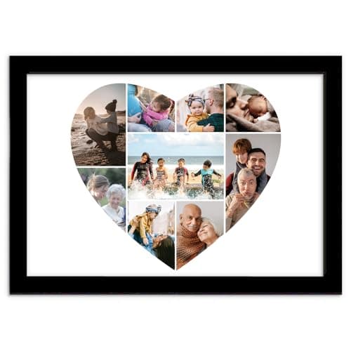 Image of You Personalise Personalised Love Heart Collage Nine Photo Upload Framed Print in A4 Black