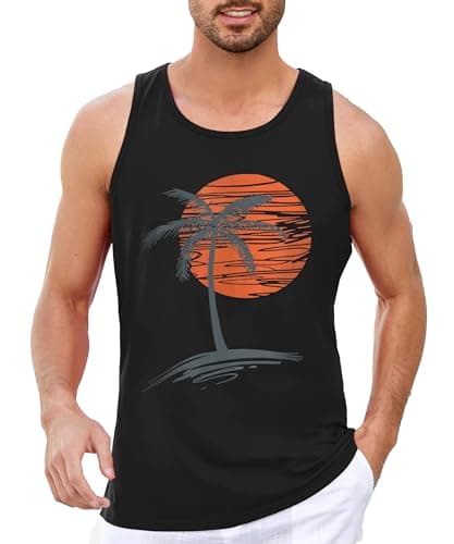 Image of Runcati Printed Tank Top Men's Sleeveless Sports Muscle Shirt Fitness Gym Training Undershirt Cotton Breathable Bodybuilding Shirt, black, L