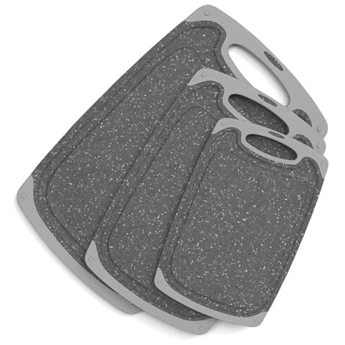 Image of KIMIUP Small Chopping Board, 3 Chopping Boards for Kitchens 40x24cm / 32x20cm / 25x15cm,Plastic Cutting Boards with Non Slip Feet and Juice Grooves, BPA Free, Easy Grip Handle, Dishwasher Safe