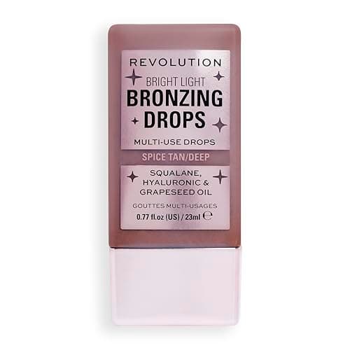 Image of Makeup Revolution, Bright Light Bronzing Drops with Hyaluronic Acid, Sun-Kissed Finish, Deep Bronze Spice, 23ml