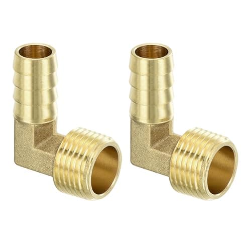Image of sourcing map Brass Hose Barbed Elbow Fitting 2pcs 1/2" Barbx1/2 NPT Male 90 Degree Brass Barb Pipe Fitting for Water Fuel Air