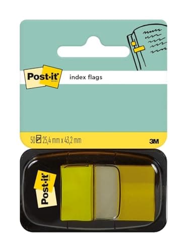 Image of Post-it Index Flags, Medium, Yellow, 1 Dispenser 25.4 mm x 43.2 mm, 50 Flags - To Mark, Highlight or Color Code Important Information