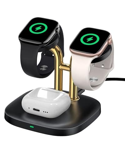 Image of SwanScout Dual Watch Charging stand for Apple Watch Ultra 3/Ultra 2/SE 3/11/10/9/8/7/6, Wireless Charger Station for AirPods 3rd/2nd, SwanScout 704A (No Adapter) (Black Gold)