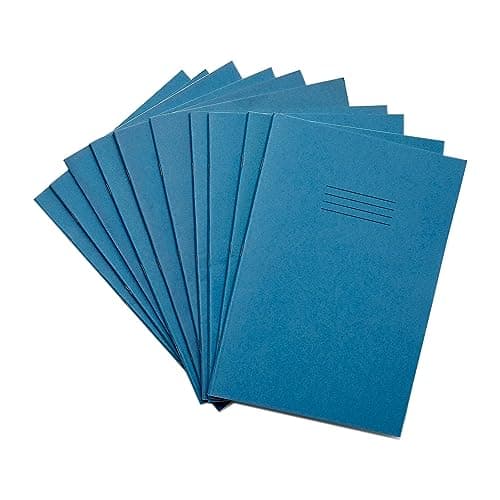 Image of Rhino A4 Tinted Exercise Book, Light Blue Cover with Pink Coloured Paper, 10 Pack, 48 Page / 8mm Lined with Margin Dyslexia & SEN Notebook Aids & Resources
