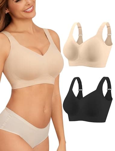 Image of Mivorica Seamless Wireless Bra for Women 2 Pack, Soft Non Wired Everyday Bra, Comfort Bras for Women UK,L